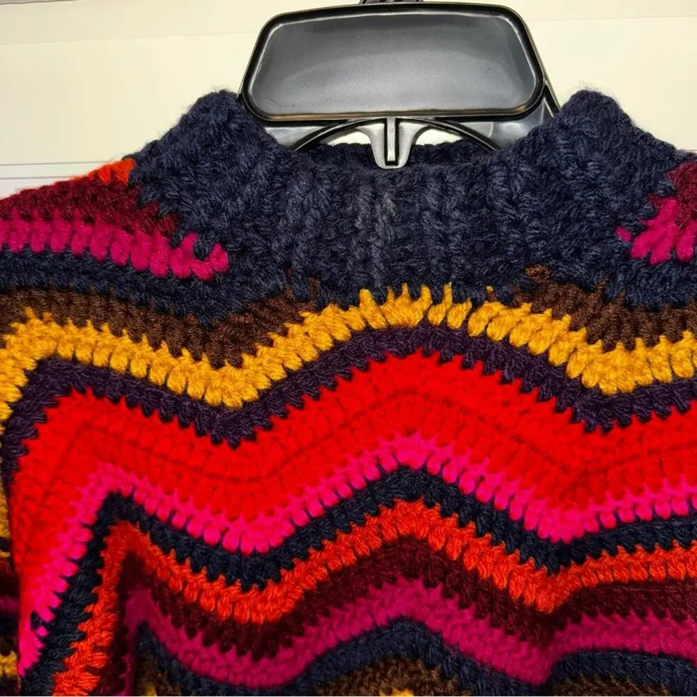 Farm Rio Colorful Waves Crochet Sweater XXS
